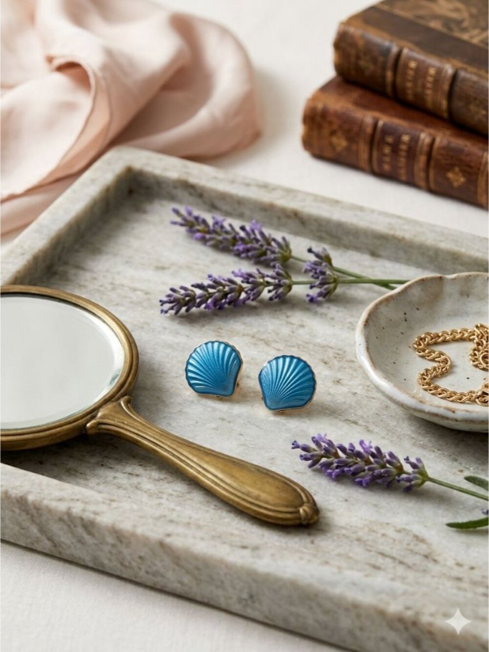 Vintage Opro Norway Sterling Silver Blue Enamel Shell Stud Earrings Gold Vermeil